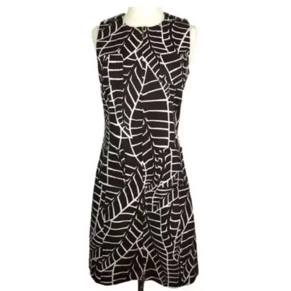 TORY BURCH Brown & White Leaf Print Zip-Up Corduroy Shift Dress, Size 4 - Picture 4 of 5